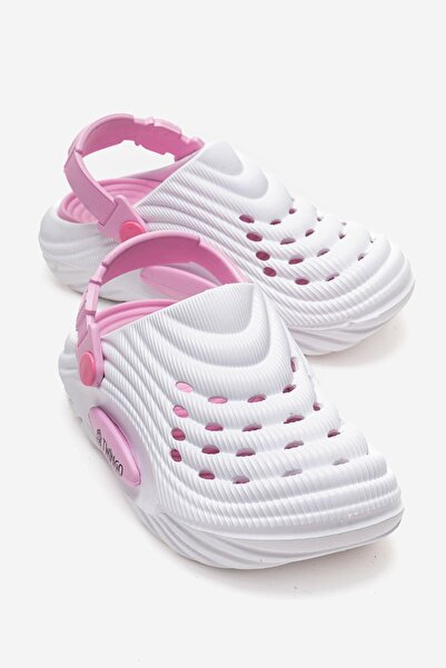CCWAY AYAKKABI Wicker Patterned Sabo Slipper 26-35 White Pink