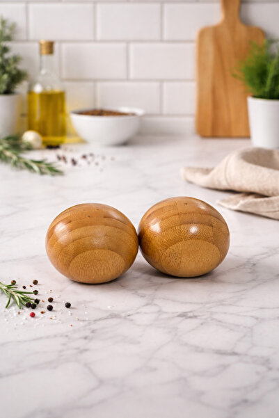 MAKRİ HOME Round Bamboo Salt and Pepper Shaker Set – Natural Bamboo Spice Con...
