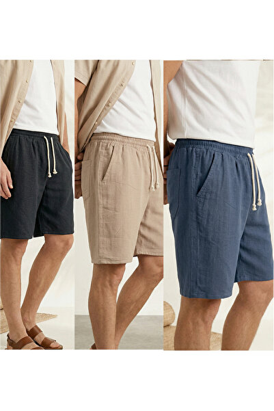 Sizce Moda Men's 3-Pack Black - Beige - Navy Blue 100% Cotton Linen Muslin Sh...