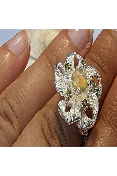 OEM silver opal ring - flower