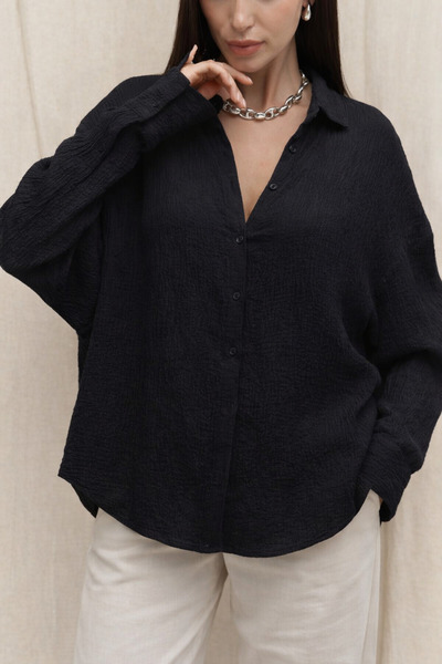 COMBİNE MİCHAİL Women's Basic Long Sleeve Loose Black Shirt