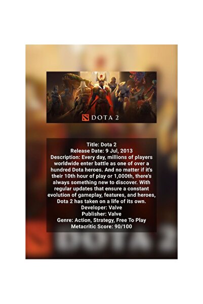 OEM Dota 2 Infographic Poster, Action & Strategy Valve, Premium Cardboard 250...