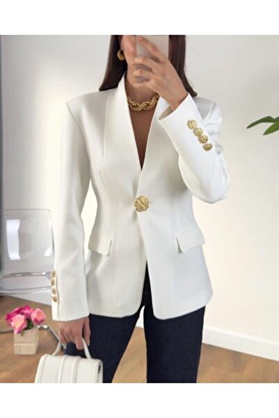 ekshe Kadın şık gold düğme dataylı ceket