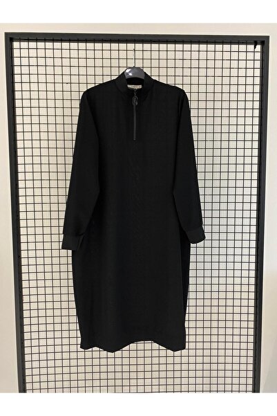 Armine Silk K Crepe Fabric Collar Zippered R Ribbed Summer Basic Hijab Tunic