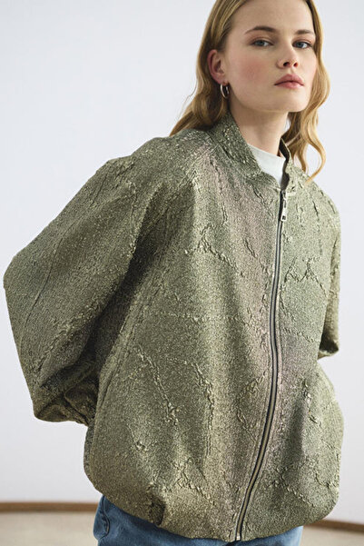 Lale Butik Kadriye Baştürk Jacquard Balloon Form Slim Bomber Jacket 714 Gold