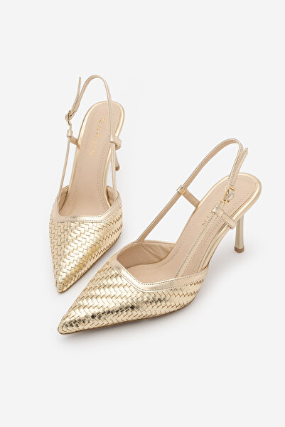 Marjin Women's Stiletto Pointed Toe Knitted Pattern Open Back Heeled Shoes Ar...