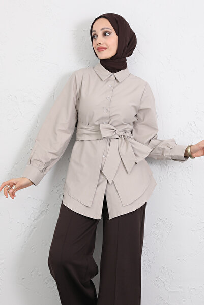 Salih Çelebi Cross Belted Shirt Y0105 - Stone Color