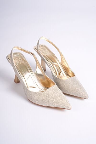 LEVONYA Lara Women's Gold Glittery Open Back Heeled Shoes