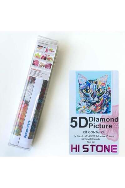 NT Boncuklu Taşlı Pano Mozaik Elmas Goblen Diamond Tablo 50 X 40 Cm Kozmik Kedi