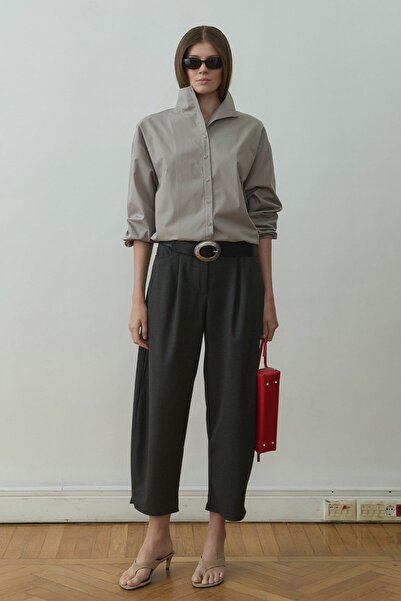 Suud Collection Gray Eden Mock Neck Shirt