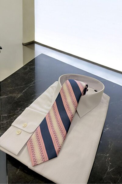 Sarar Μικροΐνες 8 εκ. Ριγέ Με σχέδιο Σκούρο μπλε-ροζ Γραβάτα KR-70