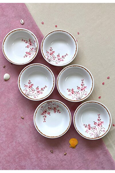 moontime alaçatı Şık Sakura Desenli Seramik 6 Kişilik Çorba Takımı (16,5 cm)