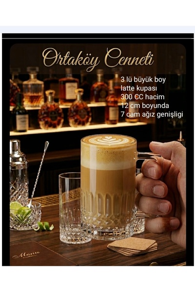 ORTAKÖY CENNETİ Latte Tea Doorman Cup 3 Pcs Large Size Quality Product 300 Cc...