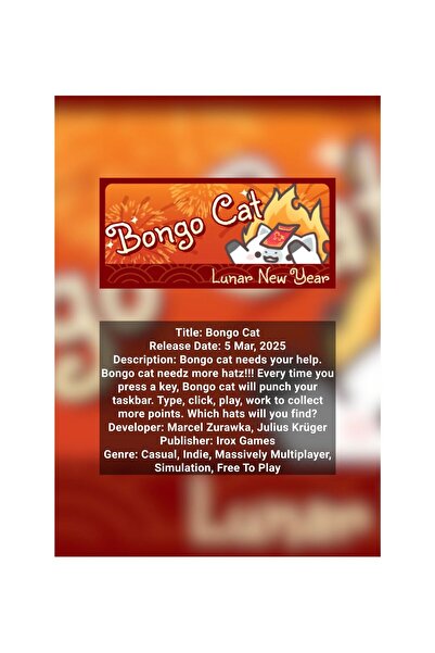 OEM Bongo Cat Infographic Poster, Casual & Indie Game, Premium Cardboard 250g...