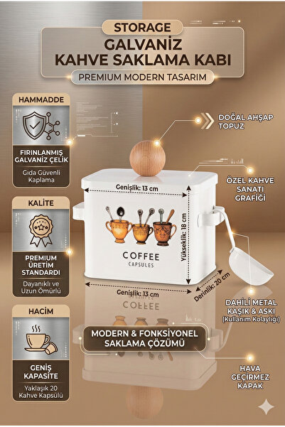 The Mia Storage Galvanized Coated Coffee Storage Container 13X20X18 cm