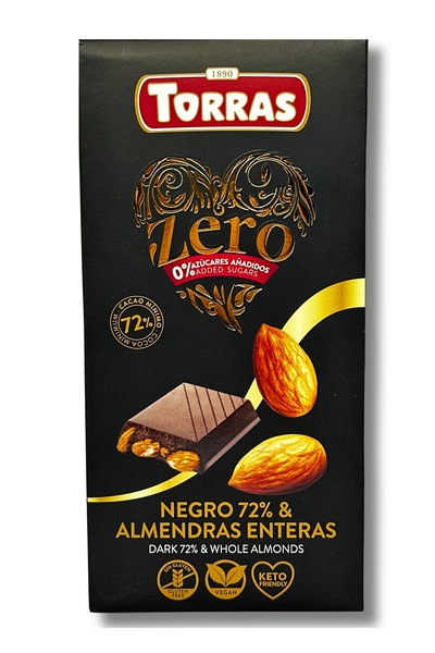 TORRAS Dark chocolate with 72% cocoa with sugar-free and gluten-free almonds ...