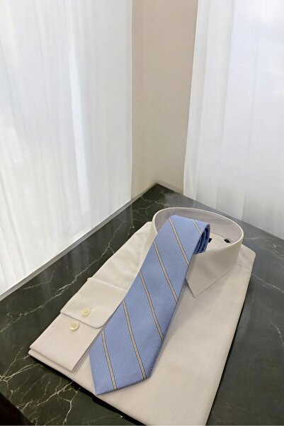 Sarar Μικροΐνες 8 εκ. Ριγέ Λευκό-Μπλε Σκούρο Γραβάτα KR-75