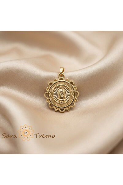 SaraTremo Pandantiv Fecioară Radiantă – Medalion Religios Placat cu Aur de 14K