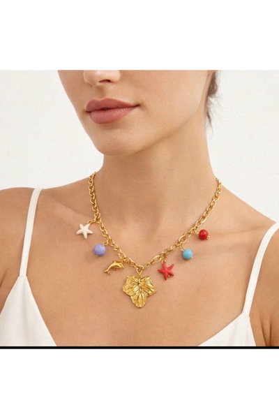 Mope Accessories Gold Color Sea Themed Charm Necklace