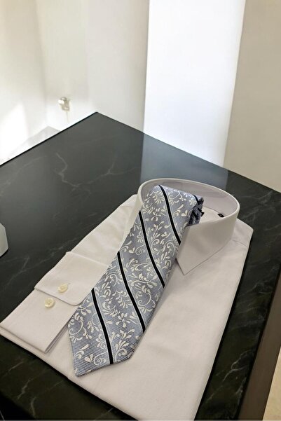 Sarar Microfiber 8 cm Shawl Pattern Navy Blue-Light Blue Tie Kr-87