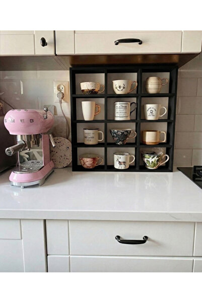 Nowella Home Ahşap Kupa Rafı - Ahşap 12li Raf - Mutfak Rafı - Ladin ahşap