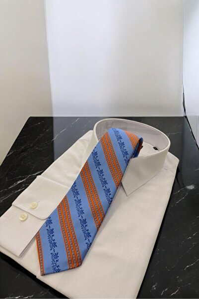 Sarar Microfibre 8 cm Shawl Pattern Striped Blue-Orange Tie Kr-68