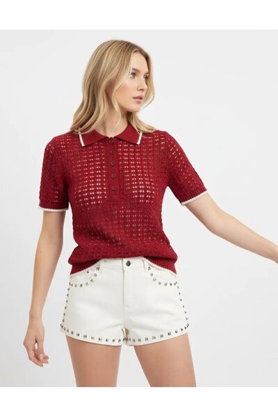 Park Karon Women's Polo Collar Knitted Detail Buttoned Knitwear Sweater 8717Sw