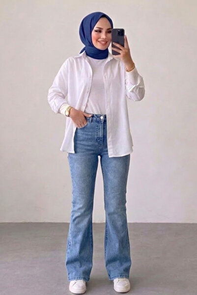 Tesettür Diyarı Γυναικείο Ισπανικό Τζιν Παντελόνι - Τζιν Μπλε