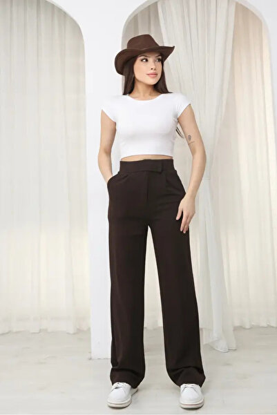 LİFERA Stretch Fabric Velcro Closure High Waist Palazzo Pants , Wide-Leg