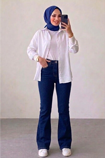 Tesettür Diyarı Γυναικείο Ισπανικό Τζιν Παντελόνι - Ναυτικό Μπλε