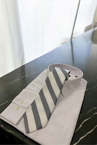 Sarar Microfibre 8 cm Striped Black-White Tie Kr-102