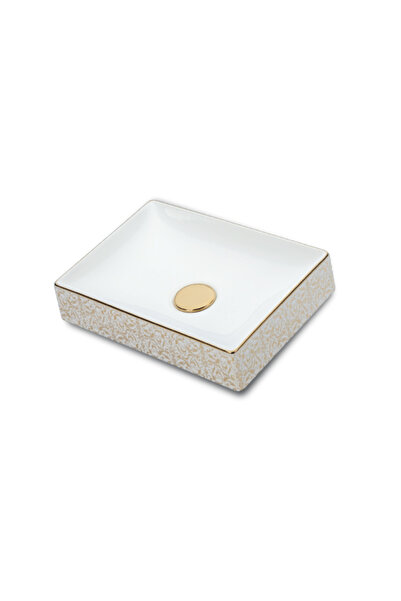 CELESTA Chiuvetă de baie de blat Toronto 50x36x11 cm, ceramică, alb/auriu lucios