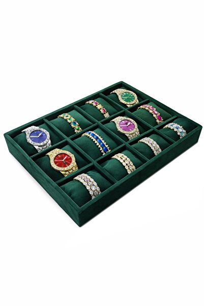 Chavin Emerald Green 12-Piece Suede Women's Men's Bracelet and Watch Jewelry ...