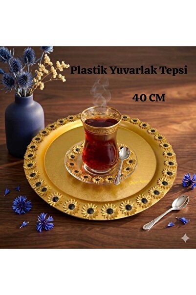 ÇEÇEN HOME Plastic Round Tray Tea Tray-Presentation Tray-Coffee Tray (40 cm)