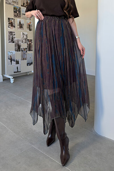 MAGARDE Batik Pattern Lined Chiffon Skirt - Dark Blue