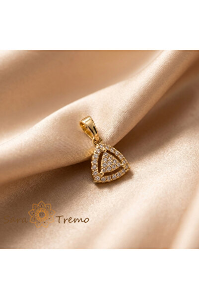 SaraTremo Pandantiv Triunghiul Forței – Pandantiv placat cu aur de 14K cu zir...
