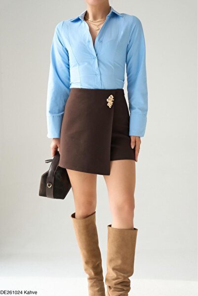 CADDELAMODA Women's Premium Shorts Skirt with Brooch