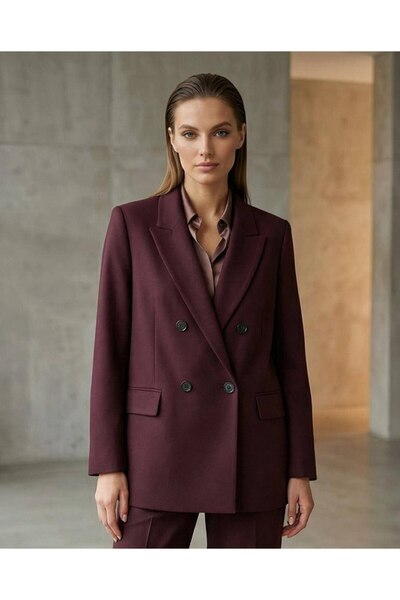 Bordo Double Blazer & Pantolon İkili Takım - Oversize Şıklık