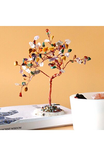 AW Gifts Large Stone-Embellished tree - multi-colored stones on agate base (1...