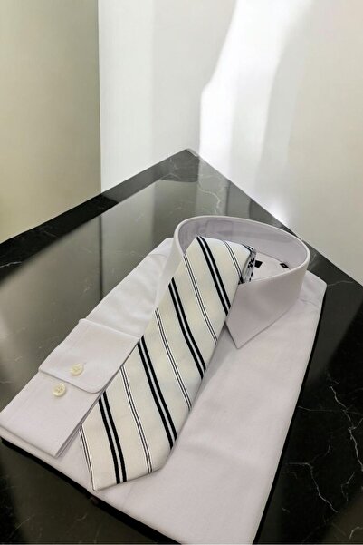 Sarar Μικροΐνες 8 εκ. Ριγέ Λευκό-Μπλε Σκούρο Γραβάτα KR-75