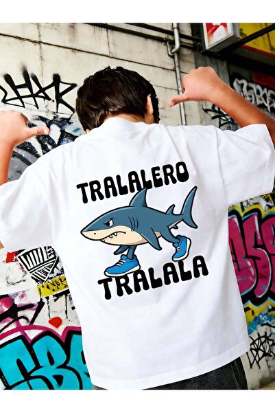 Velostra Boy's Shark Printed Oversized Comfortable Daily Use Combed Cotton T-...