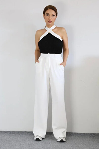 LİFERA Stretch Fabric Velcro Closure High Waist Palazzo Pants , Wide-Leg