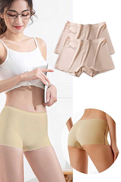 Mestore 2 Pieces Women's Seamless Invisible Non-Marking Mini Shorts Boxer Tan