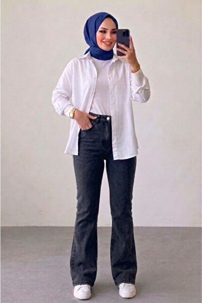 Tesettür Diyarı Γυναικείο Ισπανικό Τζιν Παντελόνι - Καπνιστό