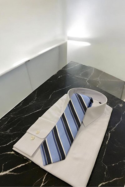 Sarar Microfibre 8 cm Striped White-Navy Blue Tie Kr-75