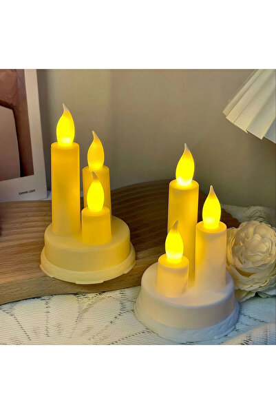 Issa 3 Decorative LED Candles with Flame Effect, Warm Light, Elegant Round Base