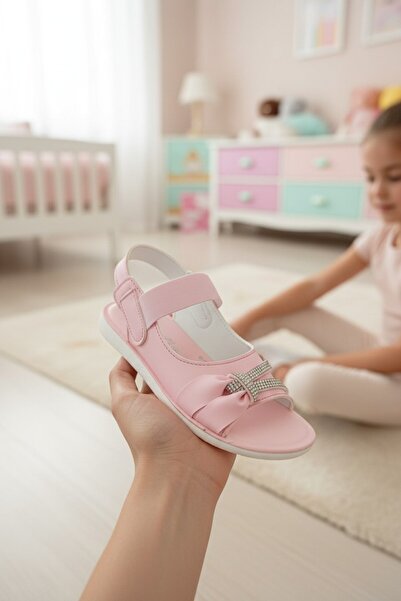 enoch فيونكة أنيقة مزينة بشريط من الأحجار الكريستالية و مرن خطوط للأطفال صندل