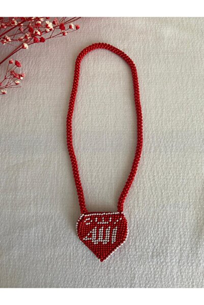 Handmade KUM BONCUK EL İŞİ KIRMIZI MUSKALIK KOLYE