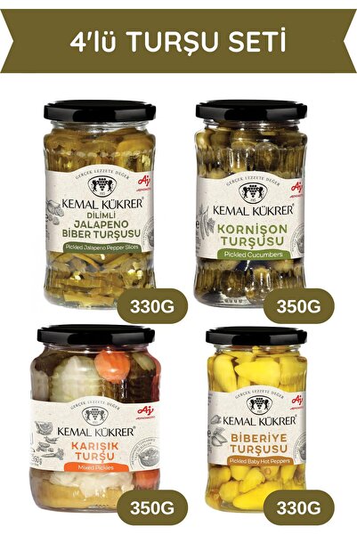 Kemal Kükrer 4'lü Turşu Seti Jalapeno & Biberiye & Kornişon Turşu & Karışık
