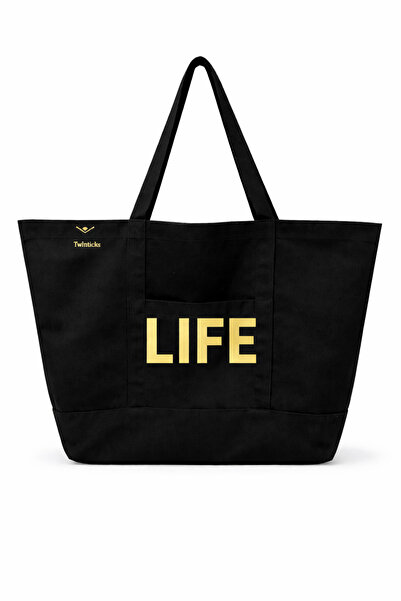 TWINTICKS كانفاس جولد سлогان مطبوع سبورتس آند يوجا حقيبة سي - حجم كبير، متين،...